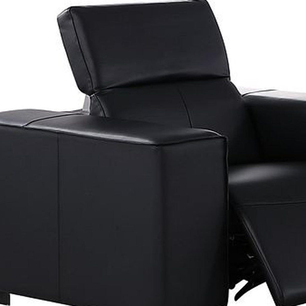 Two Piece Black Genuine Leather Five Person Seating Set
