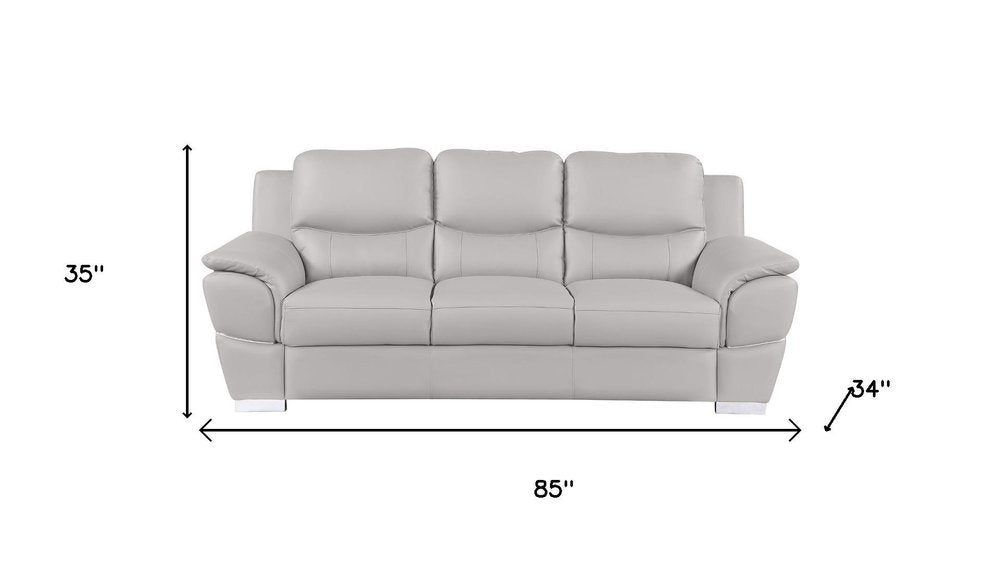 Two Piece Light Gray Leather Five Person Seating Set