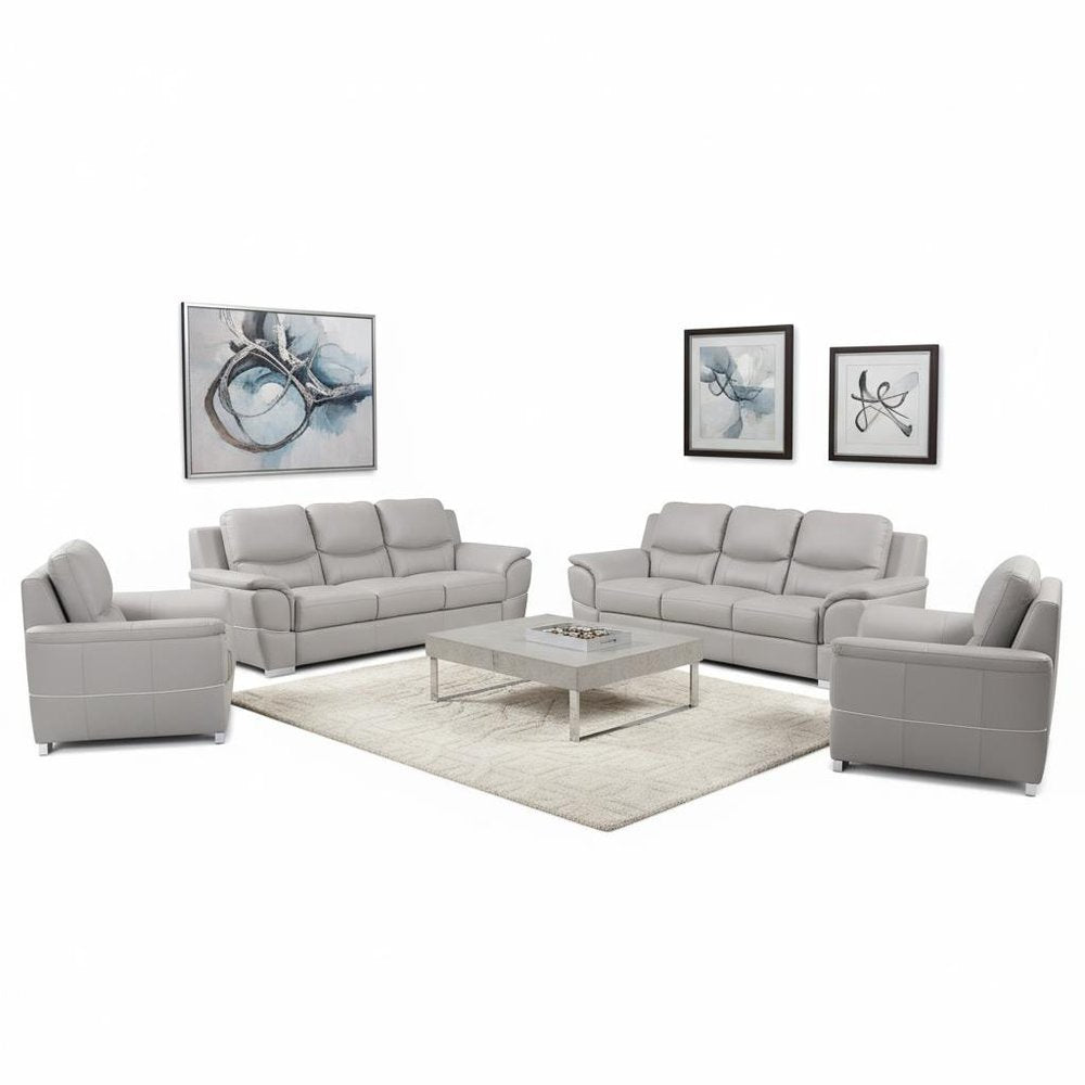 Two Piece Light Gray Leather Five Person Seating Set