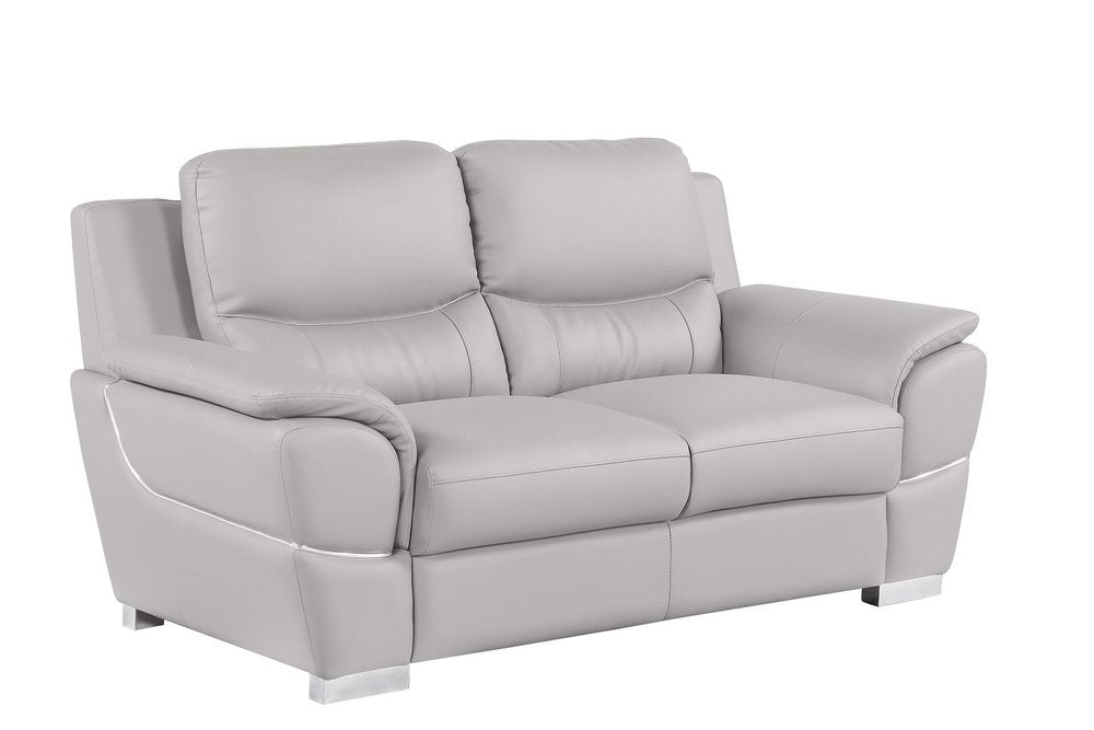 Two Piece Light Gray Leather Five Person Seating Set