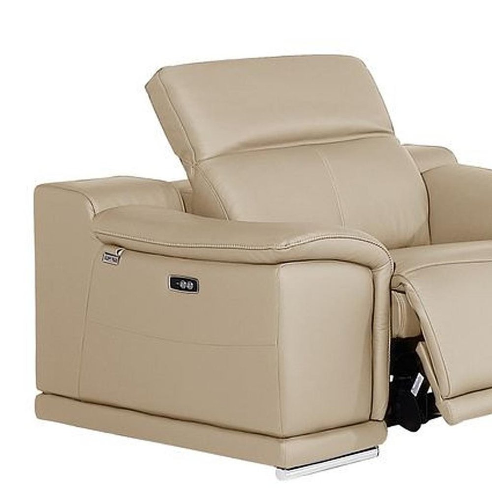 Three Piece Beige Genuine Leather Six Person Seating Set