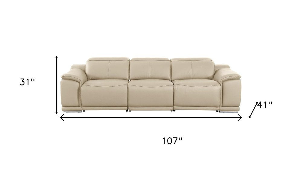 Three Piece Beige Genuine Leather Six Person Seating Set
