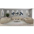Three Piece Beige Genuine Leather Six Person Seating Set