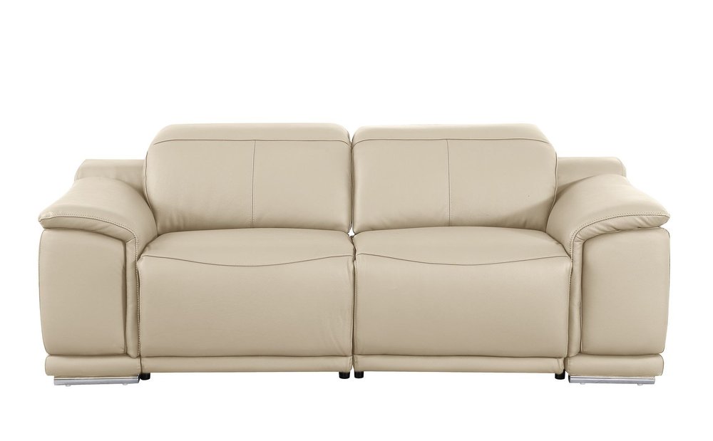 Three Piece Beige Genuine Leather Six Person Seating Set