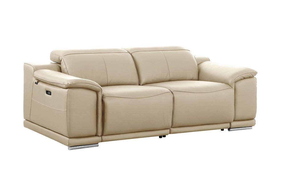 Three Piece Beige Genuine Leather Six Person Seating Set