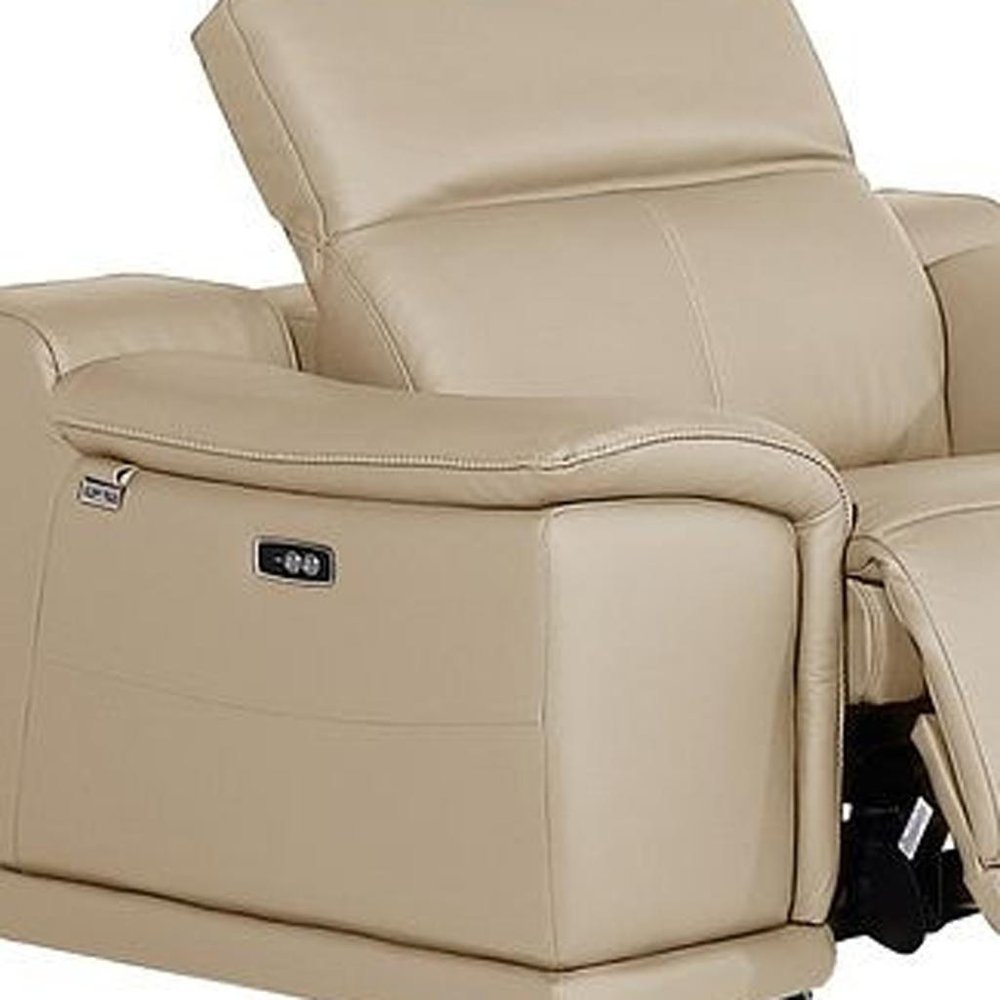Three Piece Beige Genuine Leather Six Person Seating Set
