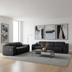 Three Piece Black Genuine Leather Six Person Seating Set