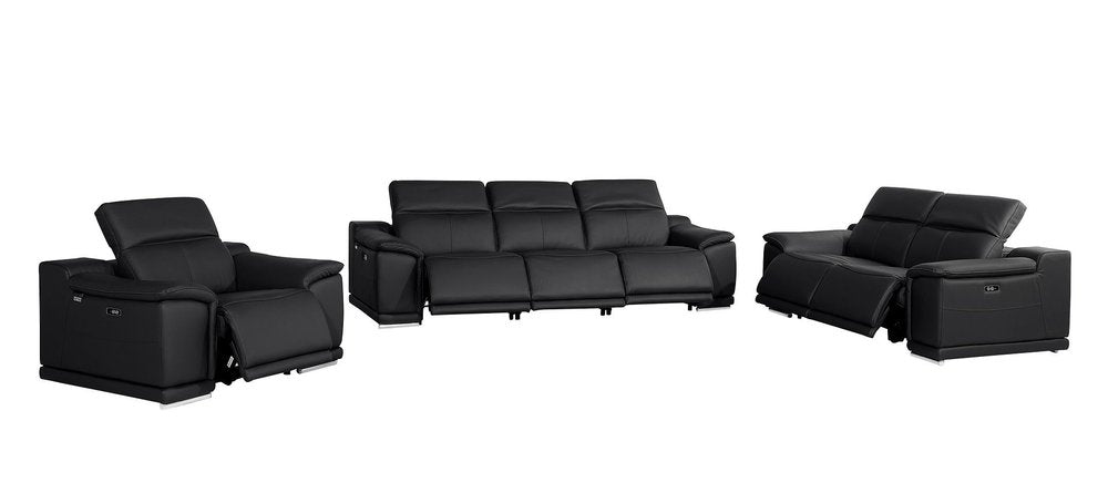 Three Piece Black Genuine Leather Six Person Seating Set