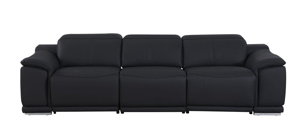 Three Piece Black Genuine Leather Six Person Seating Set