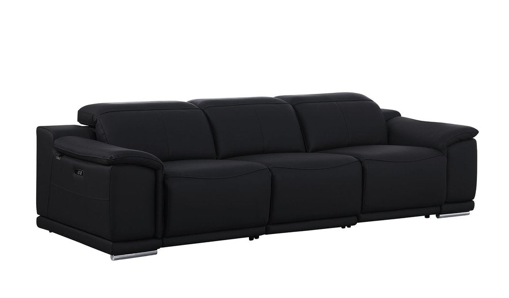 Three Piece Black Genuine Leather Six Person Seating Set
