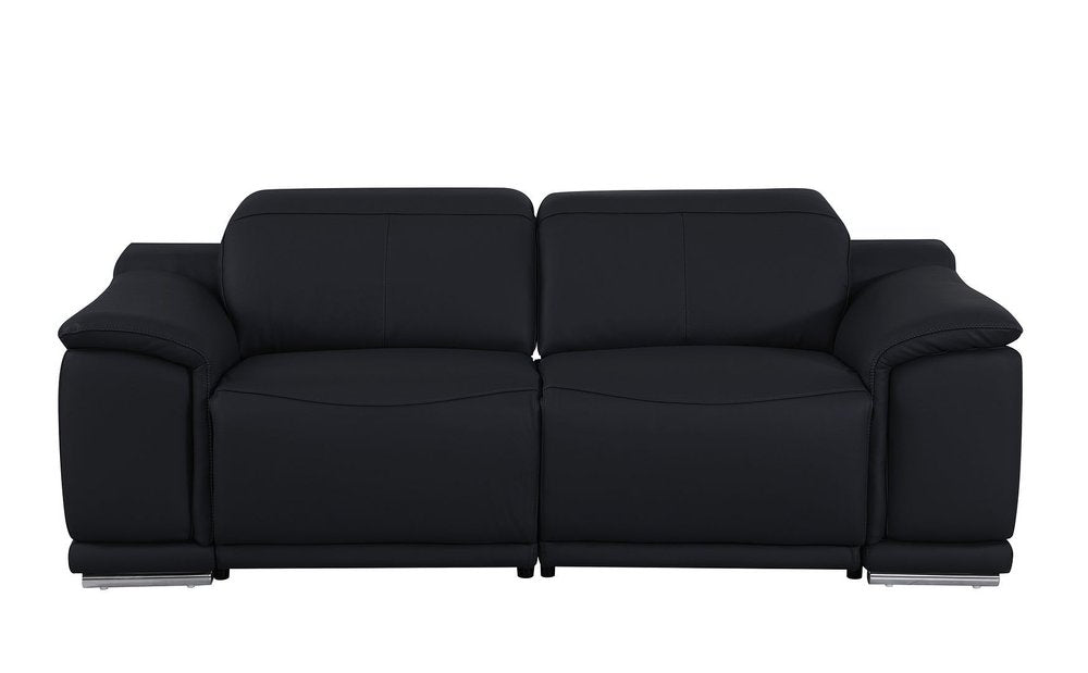 Three Piece Black Genuine Leather Six Person Seating Set