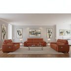 Three Piece Camel Genuine Leather Six Person Seating Set