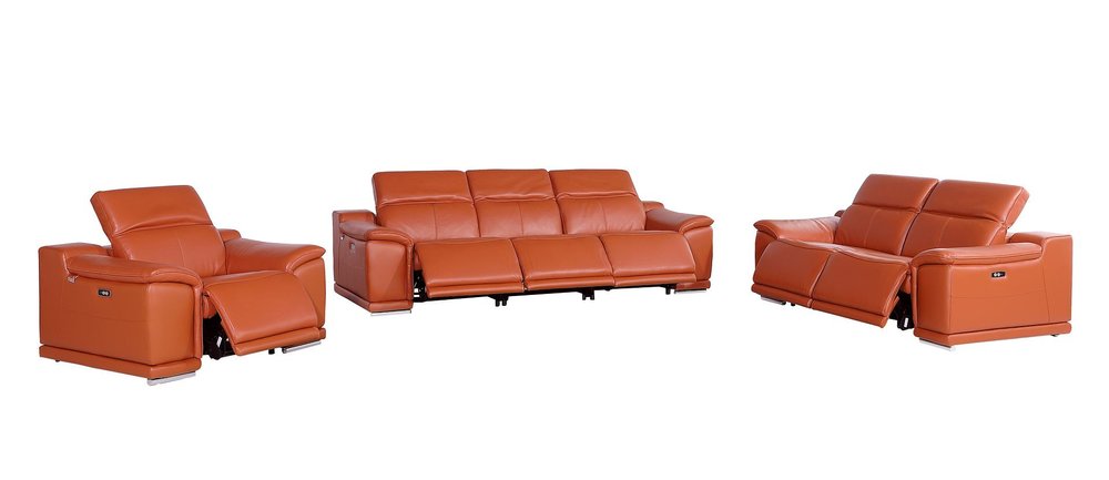 Three Piece Camel Genuine Leather Six Person Seating Set