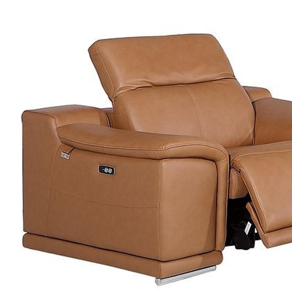 Three Piece Chestnut Genuine Leather Six Person Seating Set