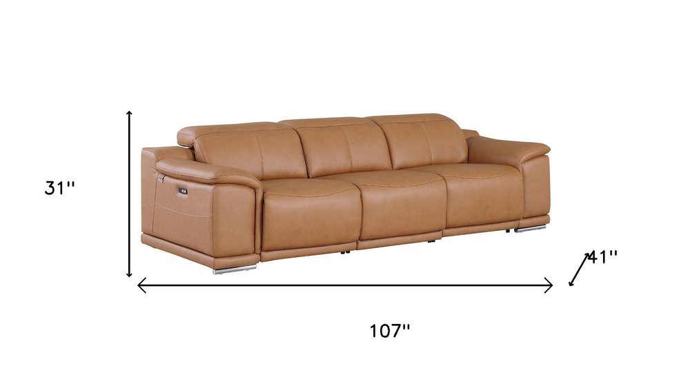 Three Piece Chestnut Genuine Leather Six Person Seating Set