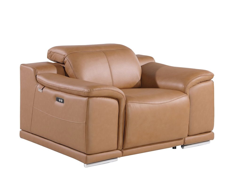 Three Piece Chestnut Genuine Leather Six Person Seating Set