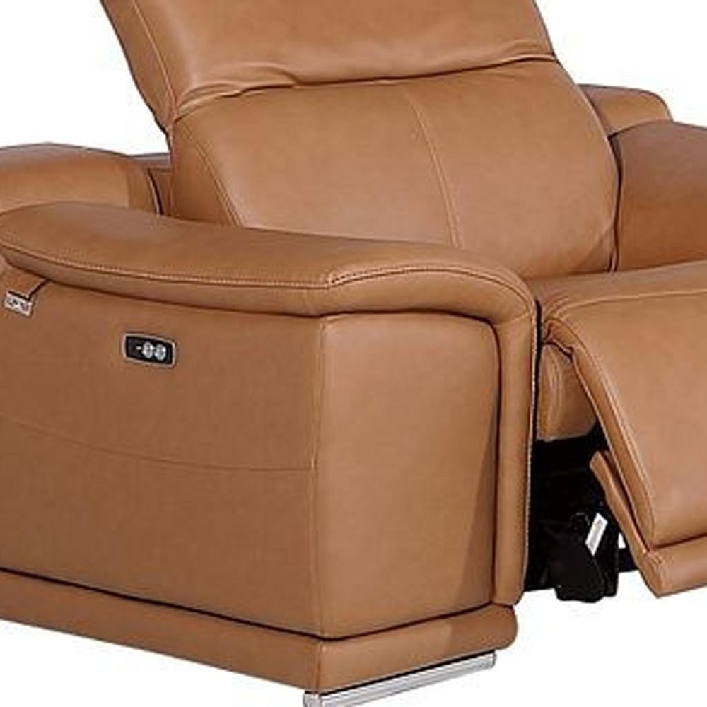 Three Piece Chestnut Genuine Leather Six Person Seating Set