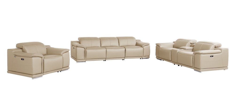 Three Piece Beige Genuine Leather Six Person Seating Set