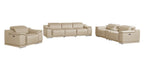 Three Piece Beige Genuine Leather Six Person Seating Set