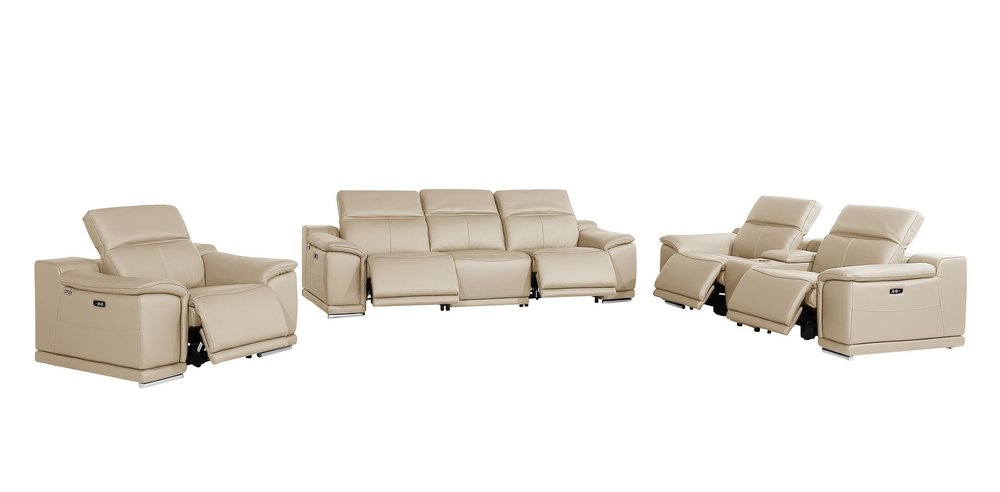 Three Piece Beige Genuine Leather Six Person Seating Set