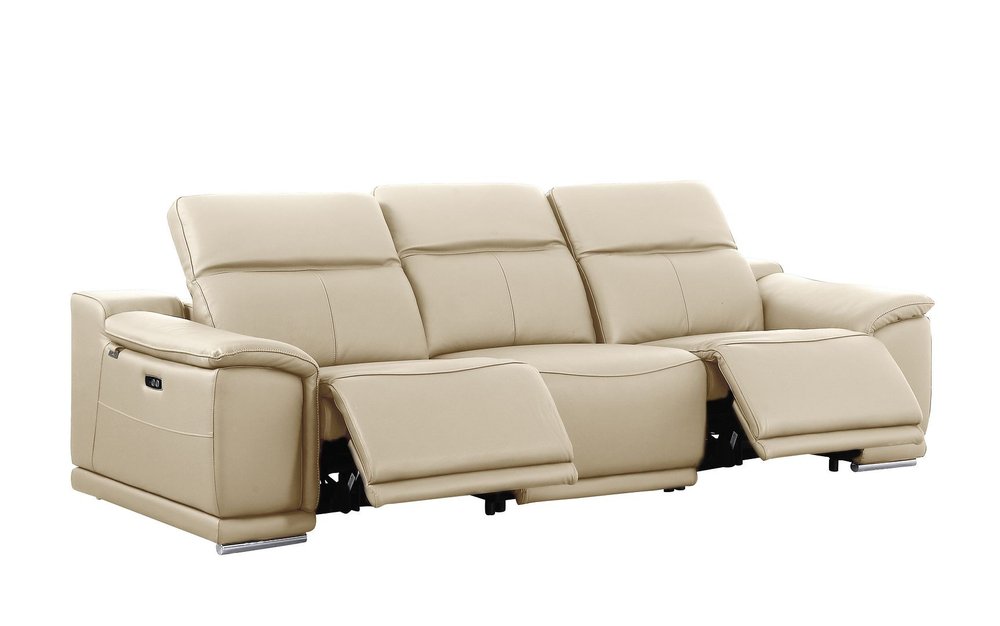 Three Piece Beige Genuine Leather Six Person Seating Set