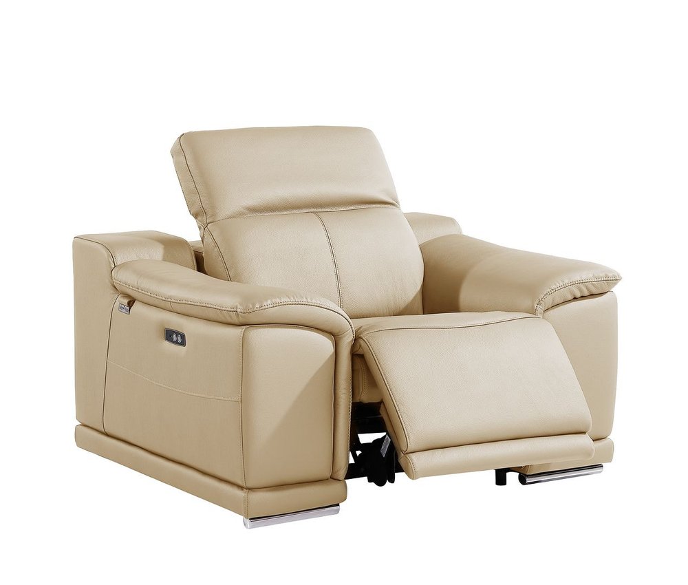 Three Piece Beige Genuine Leather Six Person Seating Set