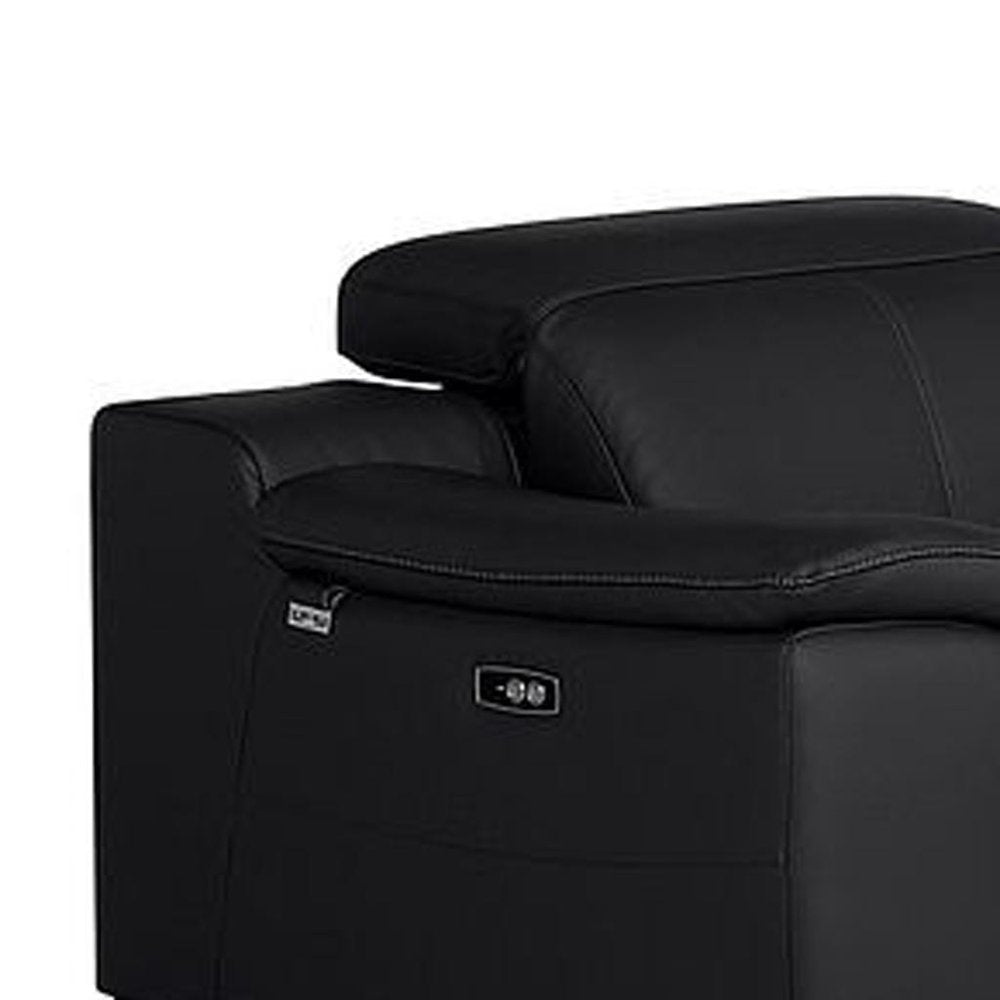 Three Piece Black Genuine Leather Six Person Seating Set