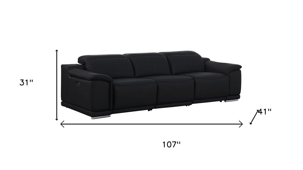 Three Piece Black Genuine Leather Six Person Seating Set