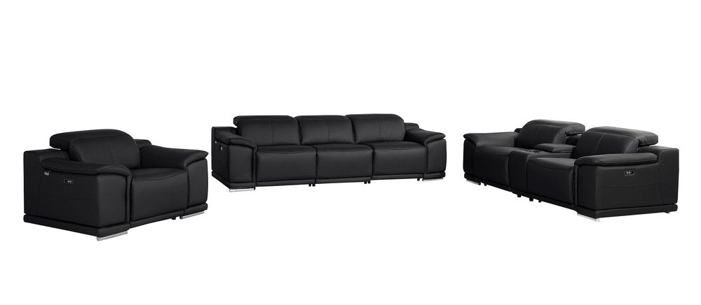 Three Piece Black Genuine Leather Six Person Seating Set