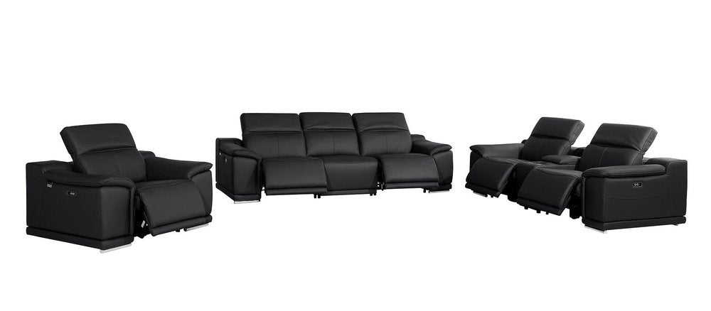 Three Piece Black Genuine Leather Six Person Seating Set