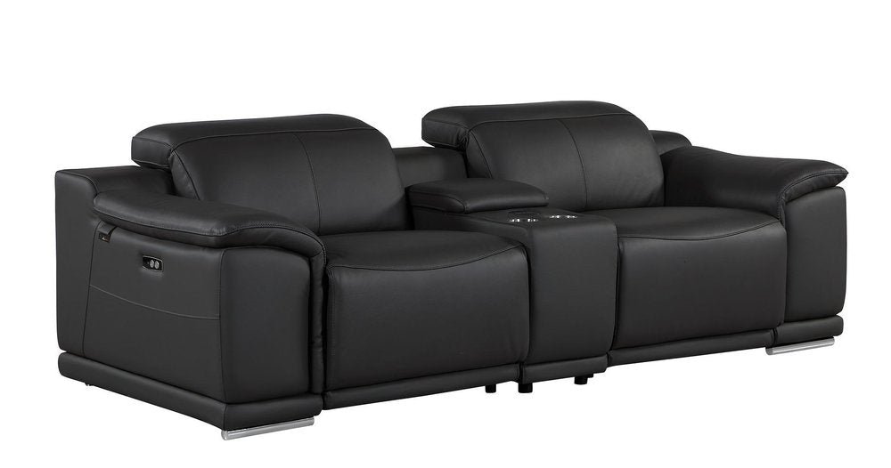Three Piece Black Genuine Leather Six Person Seating Set