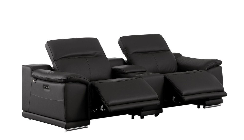 Three Piece Black Genuine Leather Six Person Seating Set