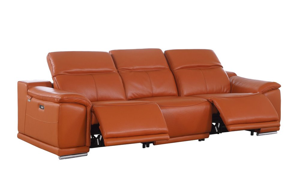 Three Piece Camel Genuine Leather Six Person Seating Set