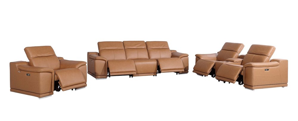 Three Piece Chestnut Genuine Leather Six Person Seating Set
