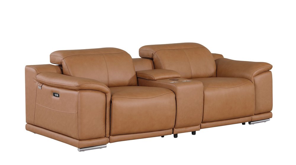 Three Piece Chestnut Genuine Leather Six Person Seating Set