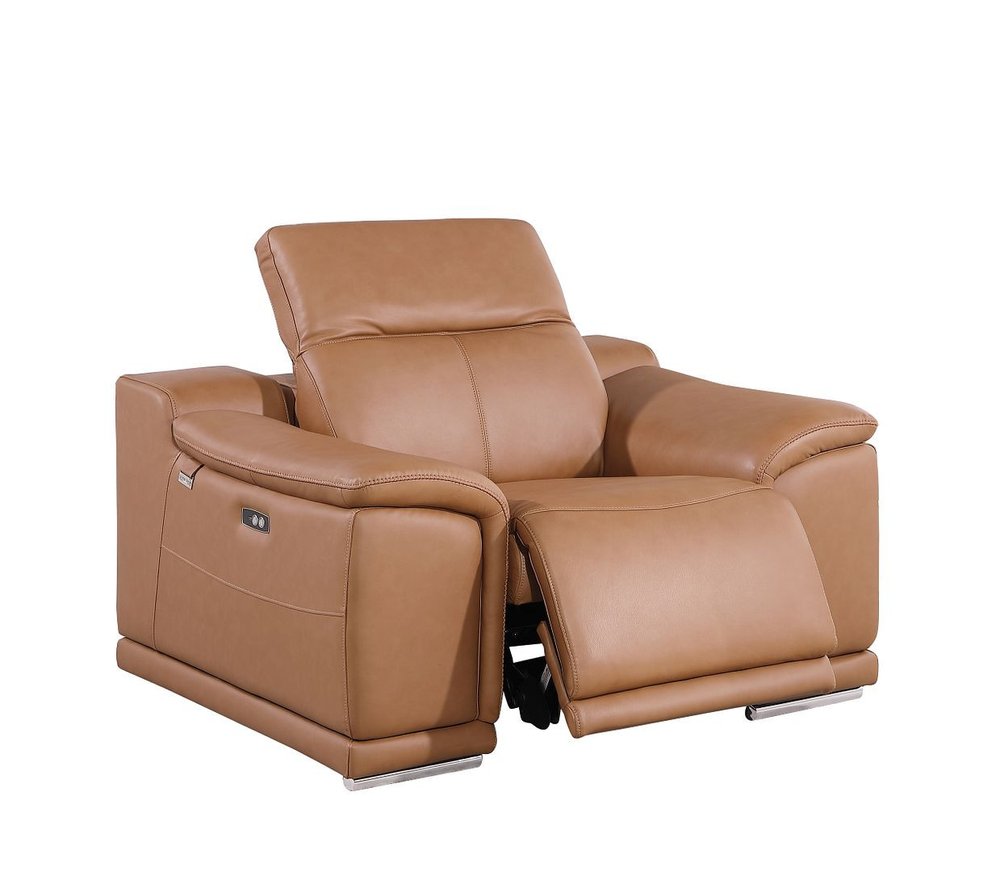Three Piece Chestnut Genuine Leather Six Person Seating Set