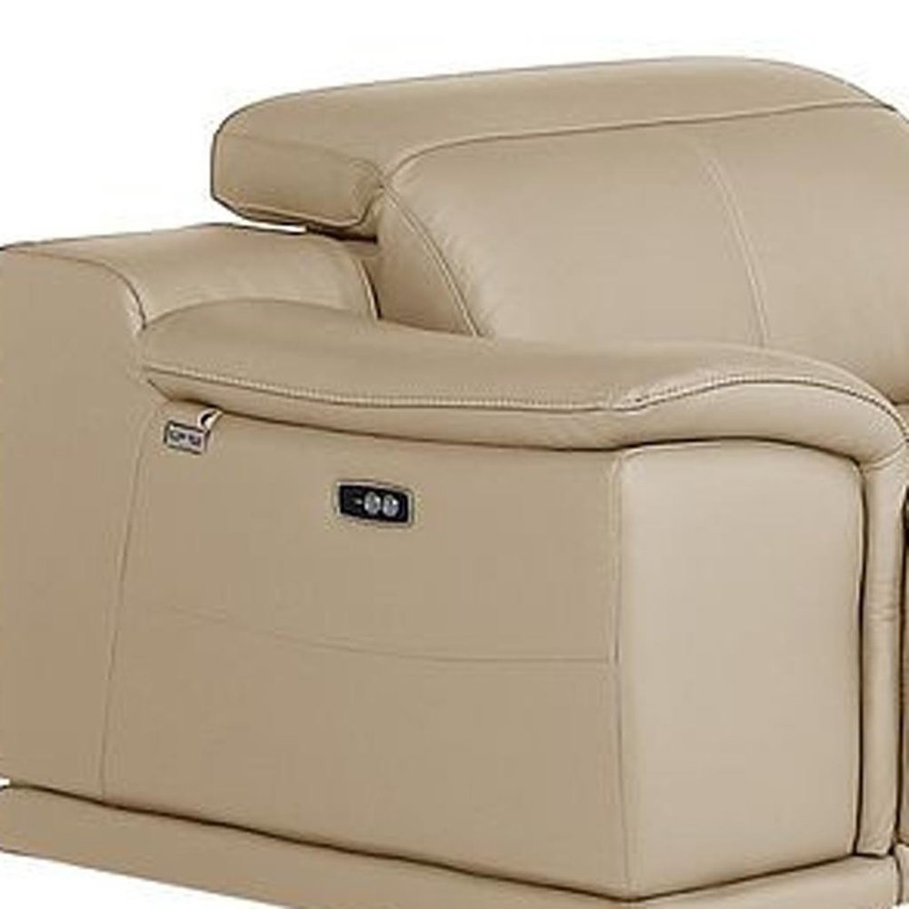 Three Piece Beige Genuine Leather Six Person Seating Set