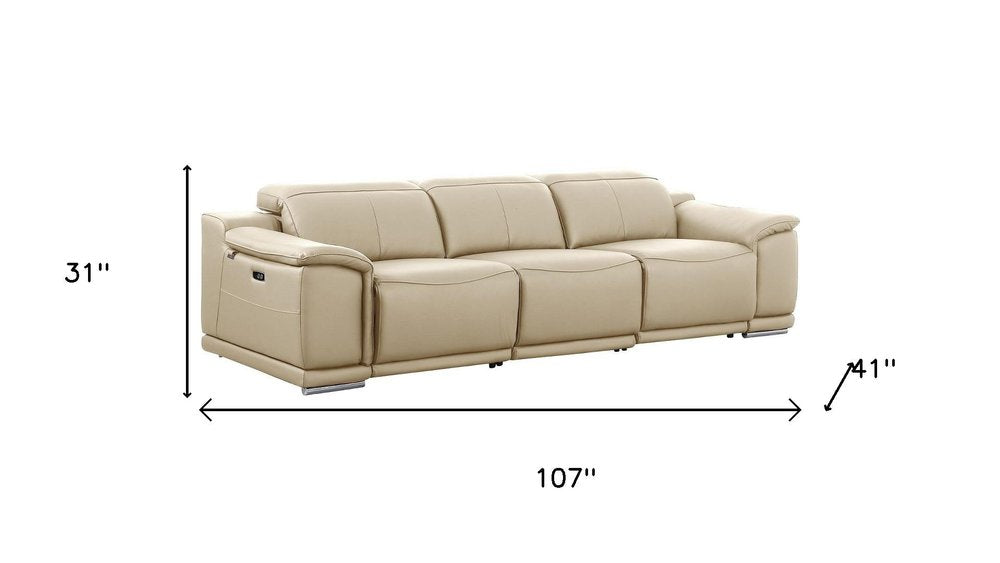 Three Piece Beige Genuine Leather Six Person Seating Set