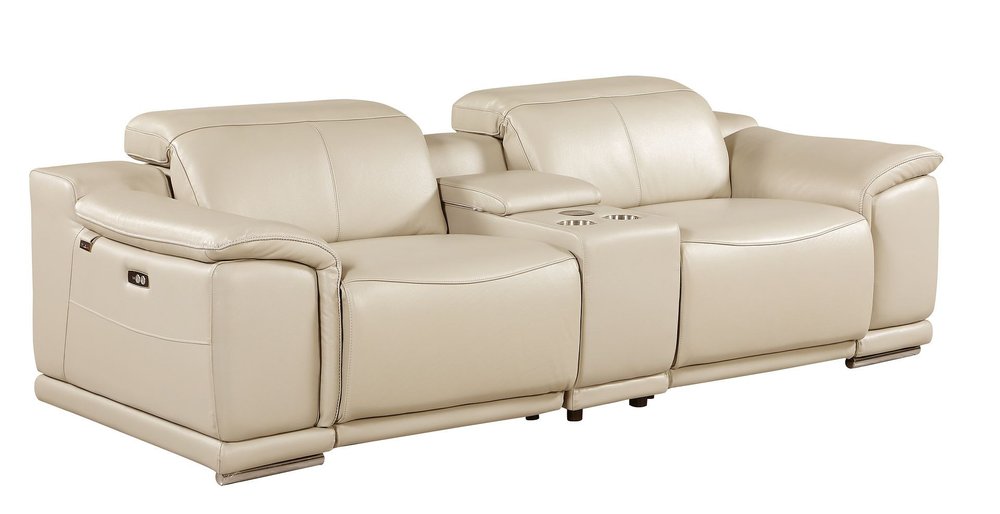 Three Piece Beige Genuine Leather Six Person Seating Set