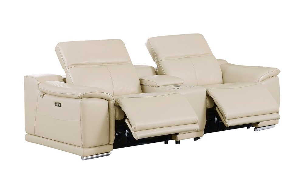 Three Piece Beige Genuine Leather Six Person Seating Set