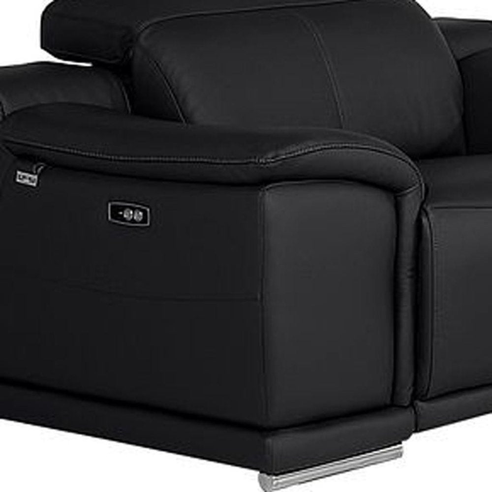 Three Piece Black Genuine Leather Six Person Seating Set