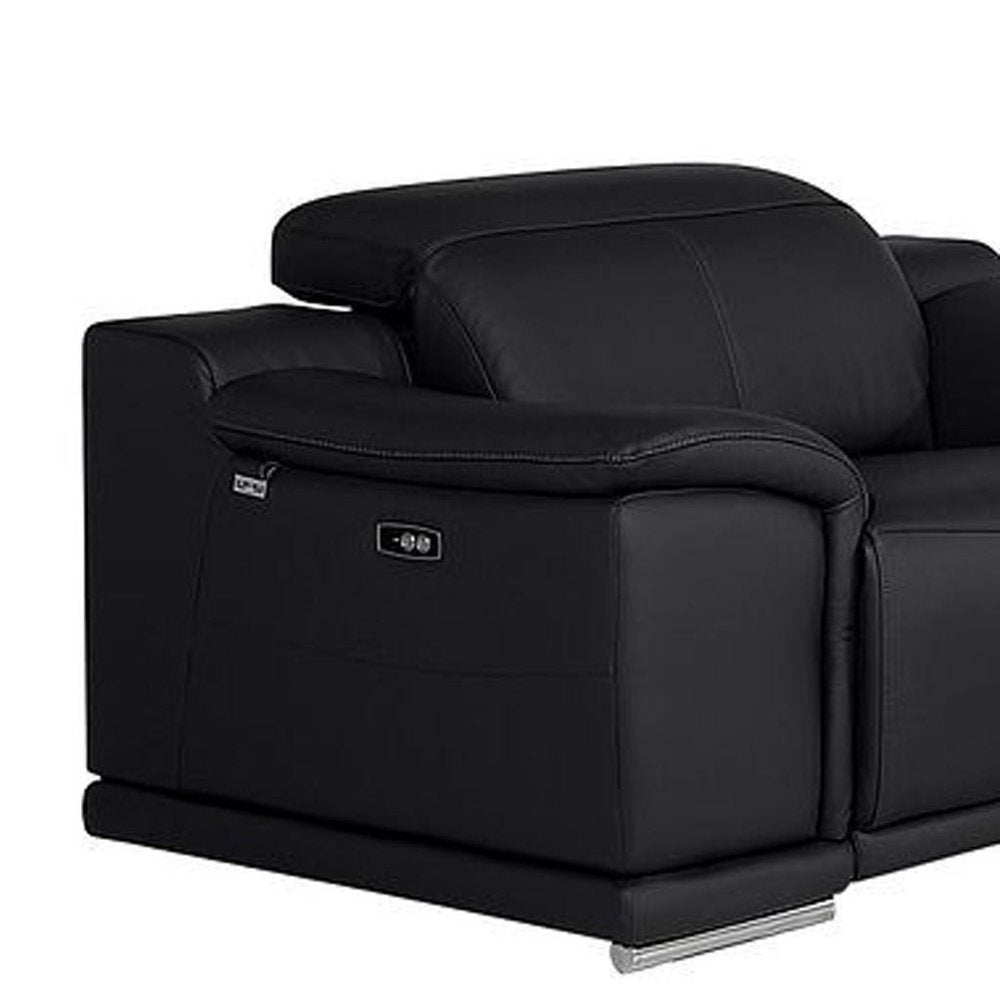 Three Piece Black Genuine Leather Six Person Seating Set