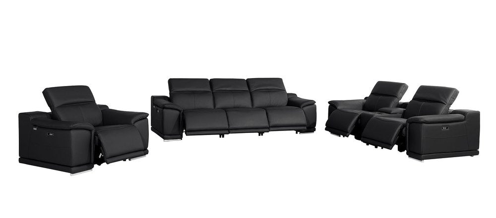 Three Piece Black Genuine Leather Six Person Seating Set