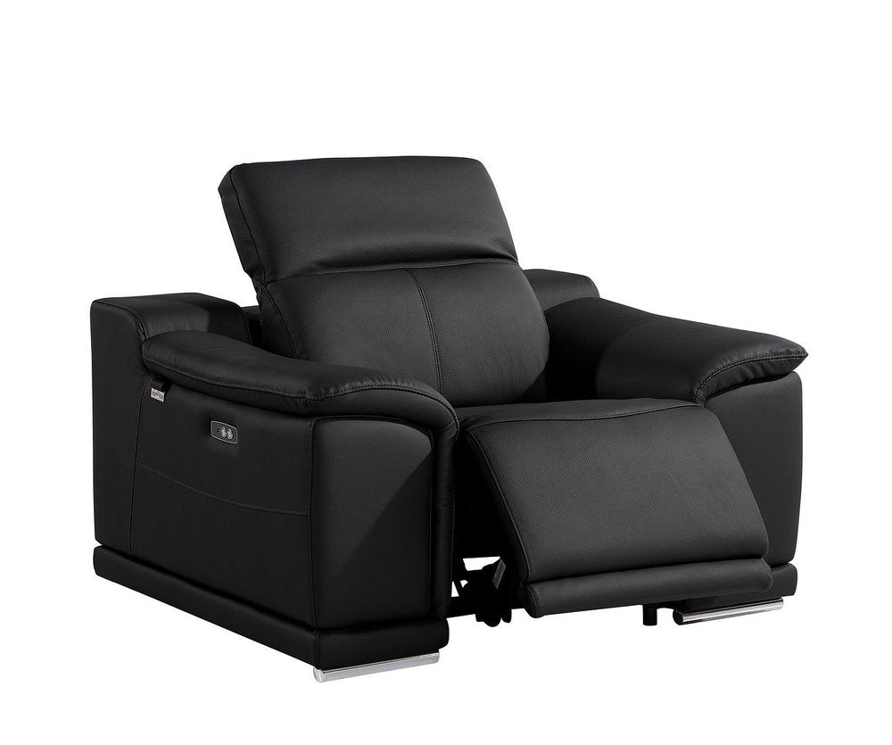 Three Piece Black Genuine Leather Six Person Seating Set