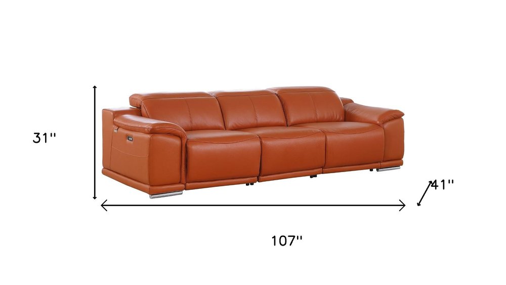Three Piece Camel Genuine Leather Six Person Seating Set