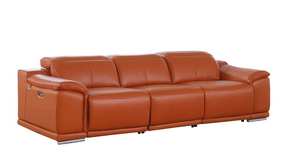 Three Piece Camel Genuine Leather Six Person Seating Set