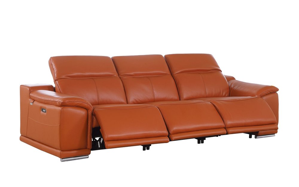 Three Piece Camel Genuine Leather Six Person Seating Set