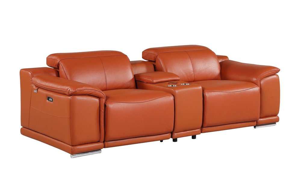 Three Piece Camel Genuine Leather Six Person Seating Set