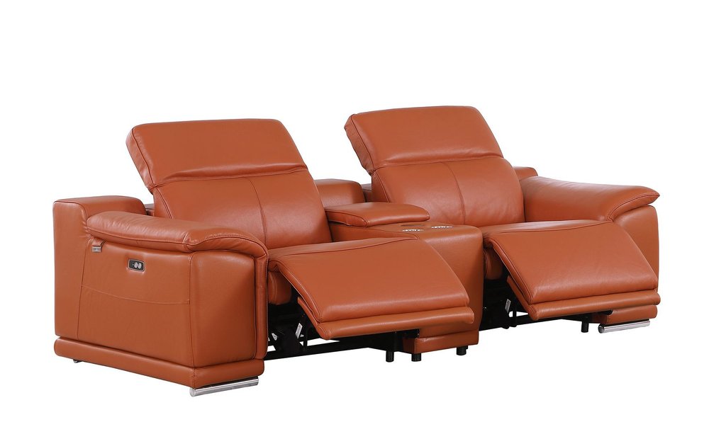 Three Piece Camel Genuine Leather Six Person Seating Set
