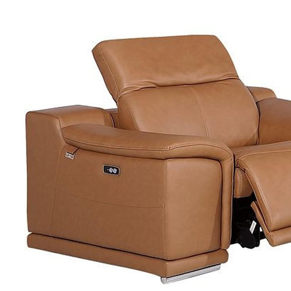 Three Piece Chestnut Genuine Leather Six Person Seating Set